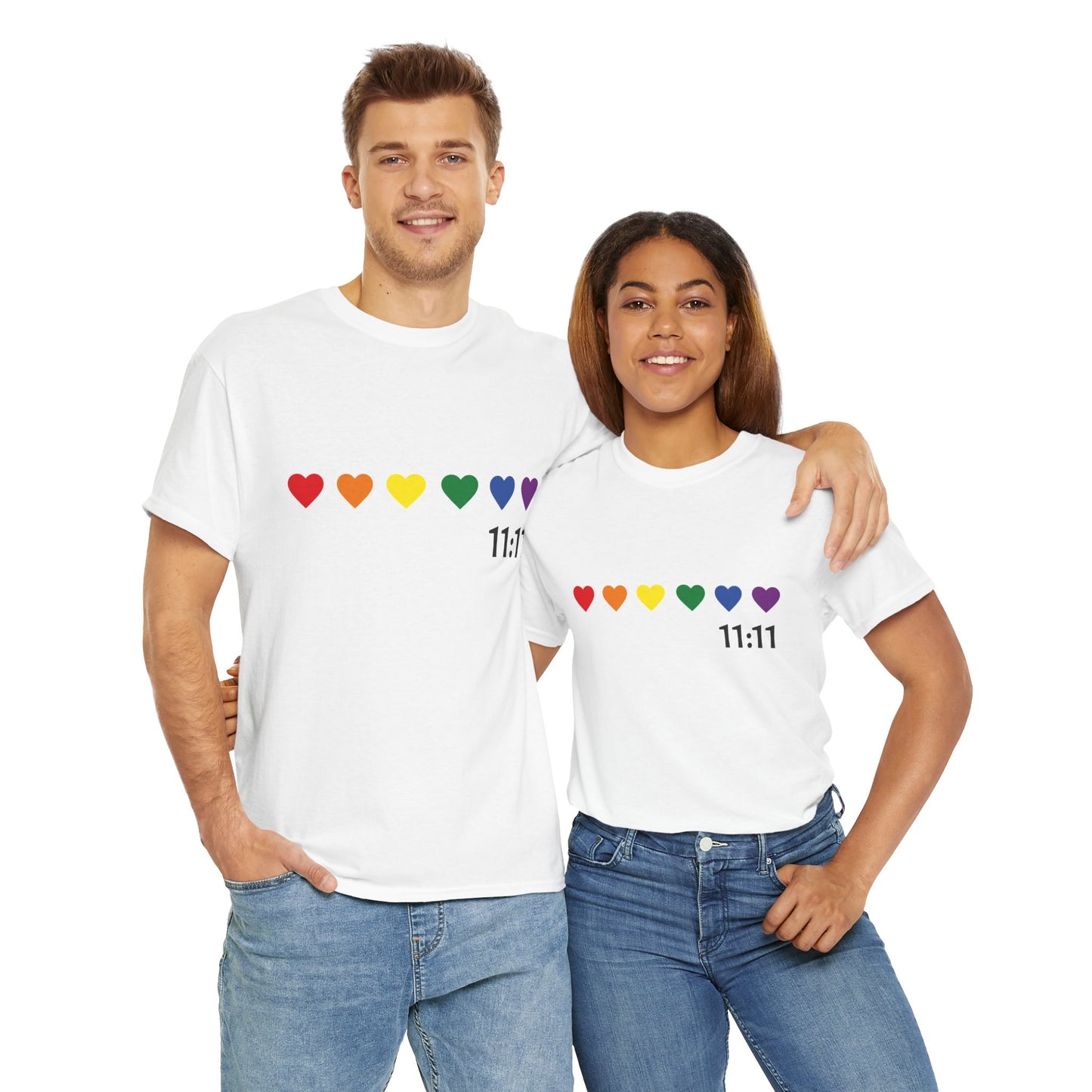 11:11 Rainbow Hearts T-Shirt – Manifestation, Pride & Positivity Tee