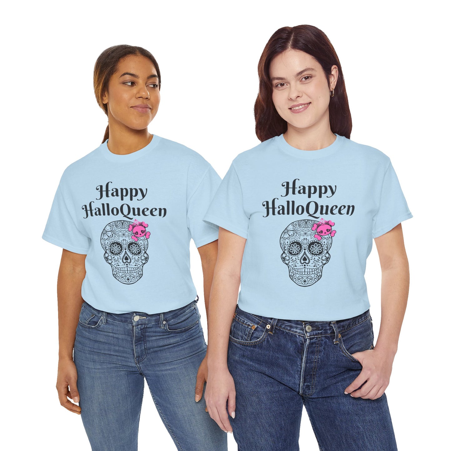 Happy HalloQueen Skull Tee - Unisex Halloween Shirt, Spooky Gift, Festive Apparel, Party Outfit, Skull Design