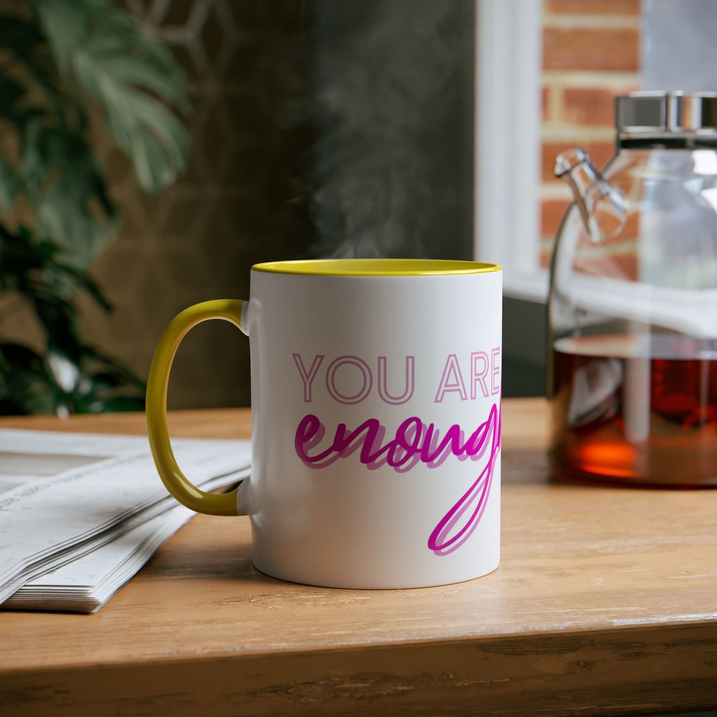 Inspirational Two-Tone Coffee Mug - You Are Enough, Motivational Gift, Self-Care Mug, Coffee Lover Gift, Cheerful Drinkware
