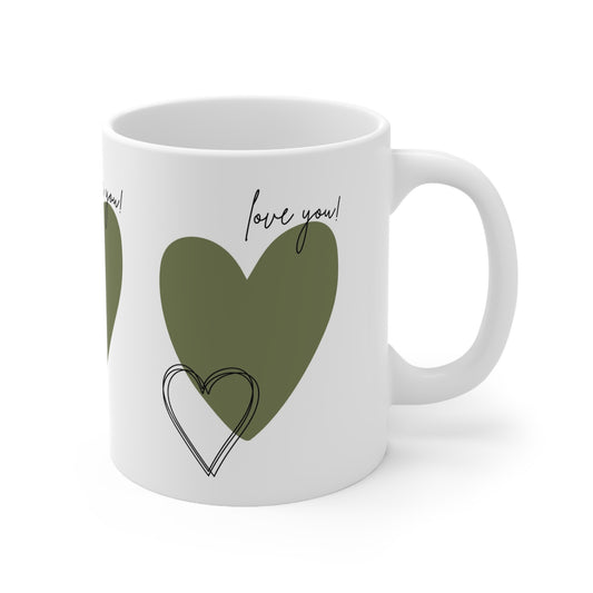 Love You! Heart Ceramic Coffee Cups - 11oz & 15oz