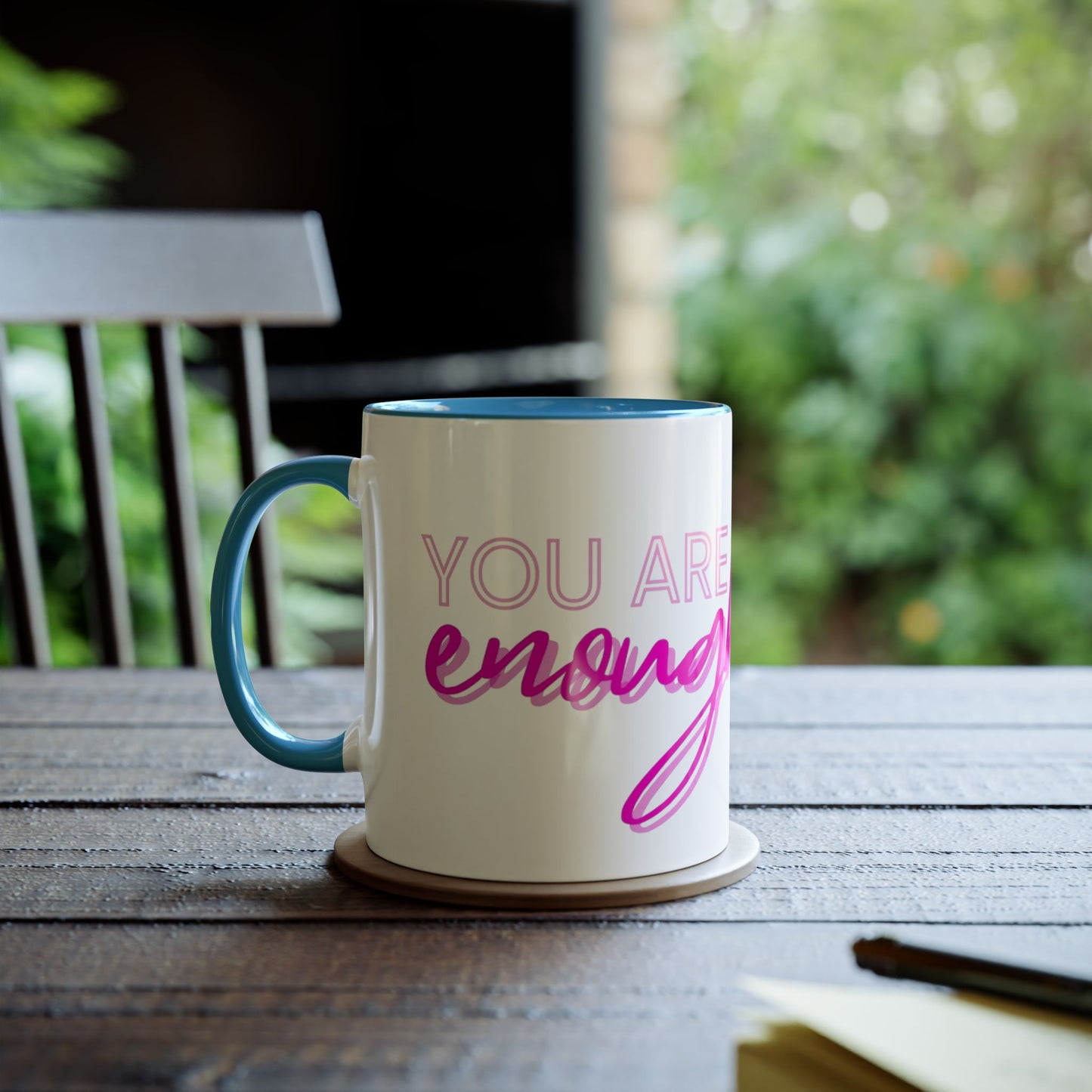 Inspirational Two-Tone Coffee Mug - You Are Enough, Motivational Gift, Self-Care Mug, Coffee Lover Gift, Cheerful Drinkware